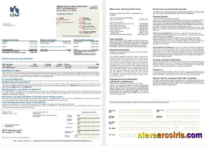 USA USAA Bank mortgage statement, 2 pages